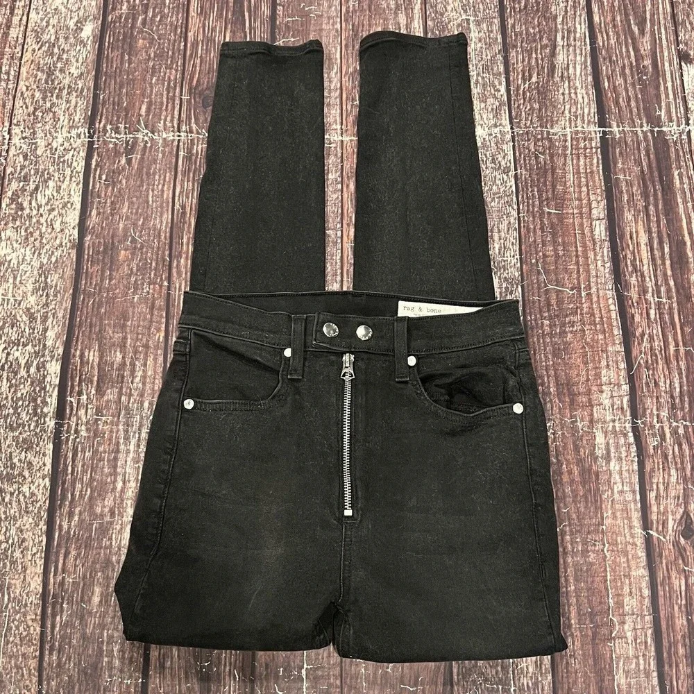 Rag & Bone Women Black Ash Coated Baxter‎ Denim Stretch Jeans Size 26X26 (24X26)